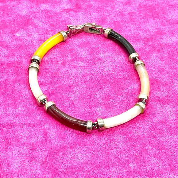 Multicolored Sterling Jade Bracelet
